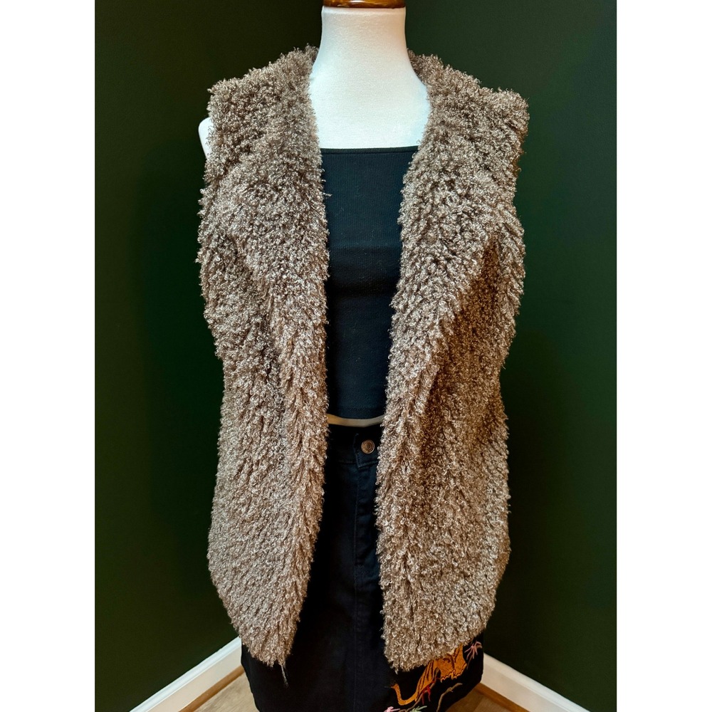 Altar'd State Brown Fuzzy Sherpa Boho Vest‎ Women's L